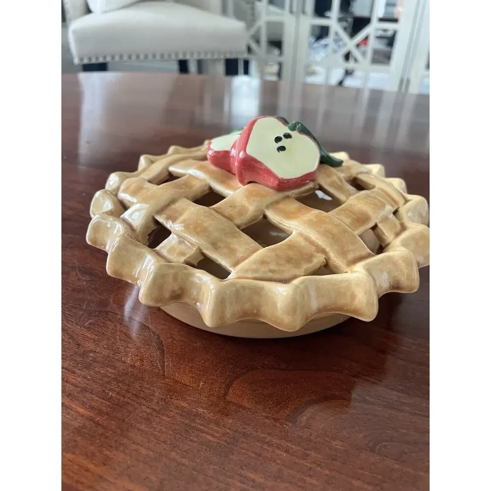 Vintage Ceramic Apple Pie Potpourri Keeper Lattice Lid Country Cottagecore Decor